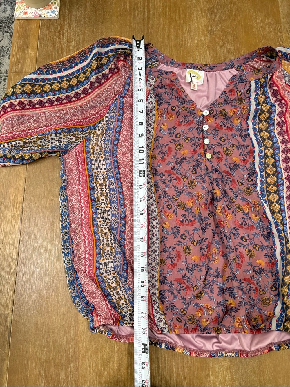 fig and flower Pink Mauve Multi-Print Boho Peasant Top - Picture 11 of 11